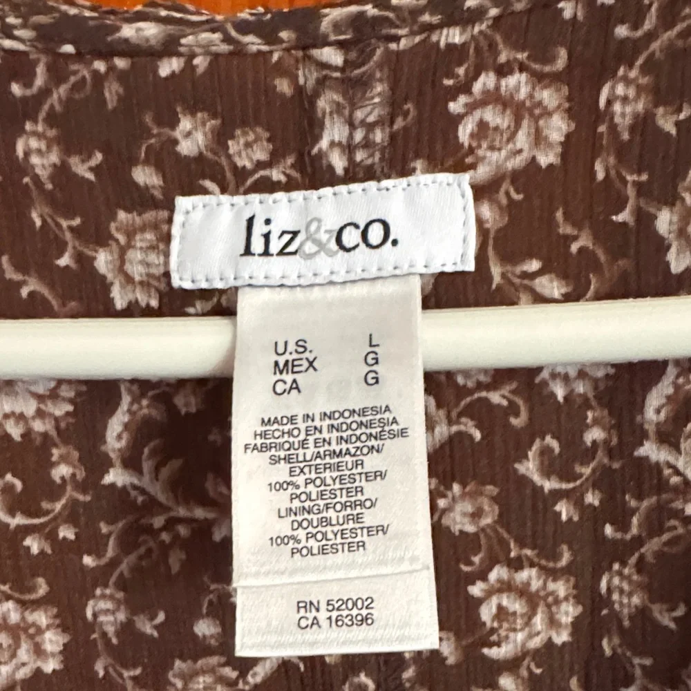 Liz & Co Floral Sleeveless Blouse - Brown Lined Sleeveless Blouse Size L